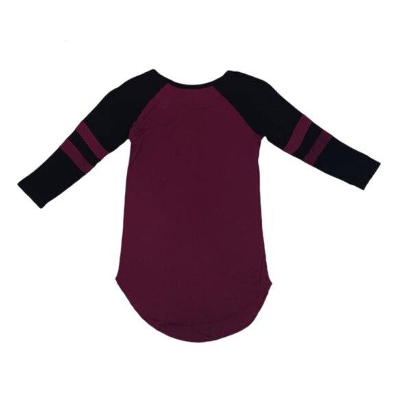 American Dream Womens Medium Top Burgundy & Black 3/4 Sleeve Sheer Stretch - Picture 3 of 8